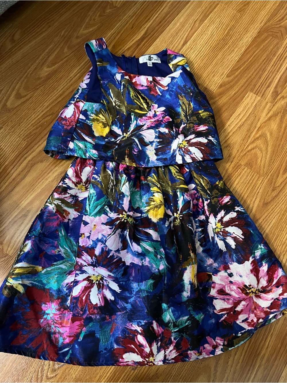 River Island Navy Floral Layered Fit & Flare Dress with Multicolor Blooms
